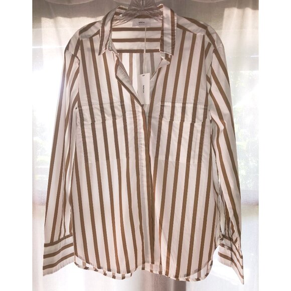 NWT Mikoh Rotuma Button Down Long Sleeve Shirt Size XS / S, Cream & Camel Stripe - Picture 2 of 13